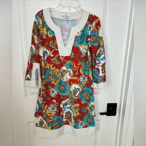Jude Connally Size XS Multi Color Paisley Tunic Shift Mini Beach Swim Dress